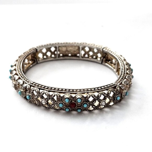 RJ Graziano Gold Tone Howlite & Cubic Zirconia Inlay Stretch Bracelet - Picture 1 of 3